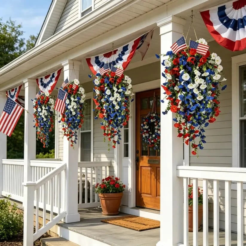 Patriotic Hanging Flower Baskets