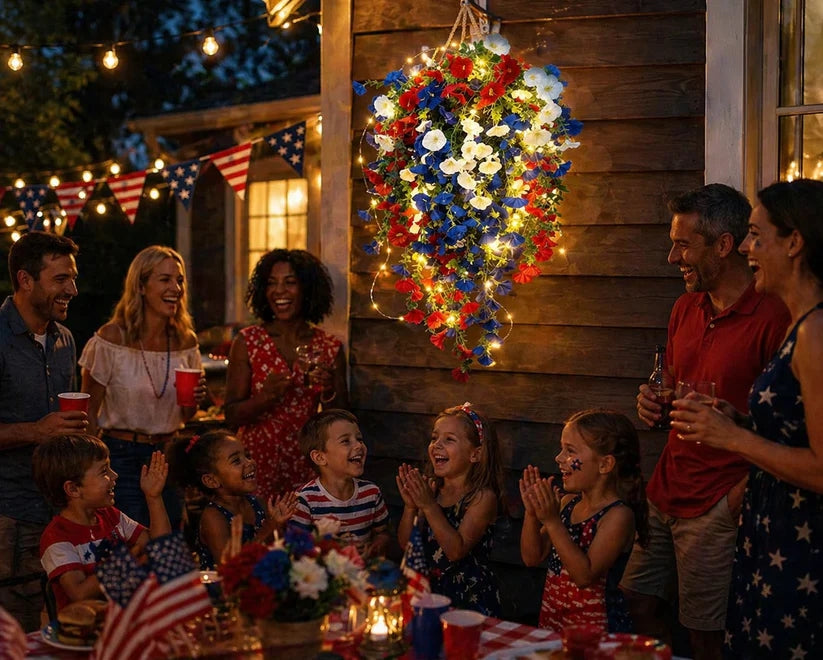 Patriotic Hanging Flower Baskets