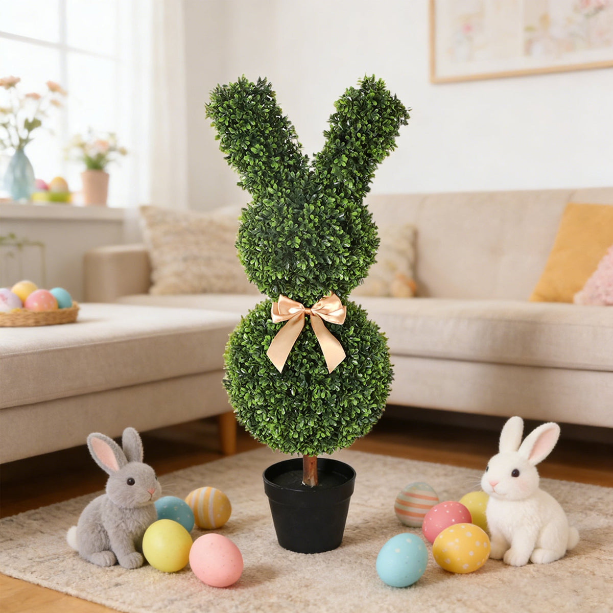 Sculpted Faux Bunny Topiary