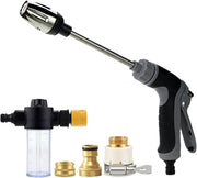 Garden hose jet nozzle kit with connectors and spray handle