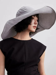 Packable blue gray sun hat with chin strap
