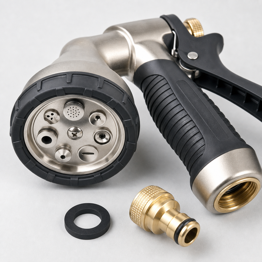 Heavy Duty Metal Garden Hose Nozzle - 7 Spray Patterns