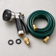 Garden hose nozzle kit with washers and connector adapter
