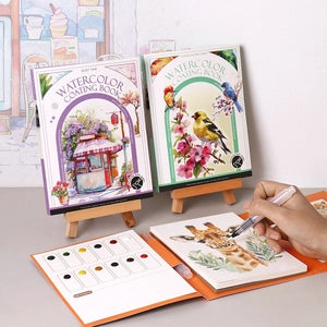 Tri-fold watercolor book with built-in paint card