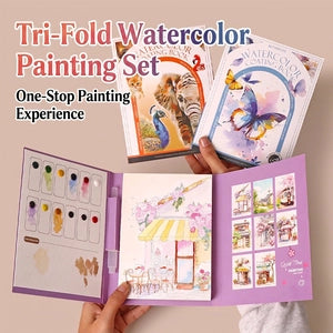12-color watercolor palette and brush