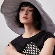 Blue gray UPF foldable sun hat close front view