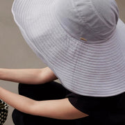 Back view of the blue gray wide brim foldable sun hat