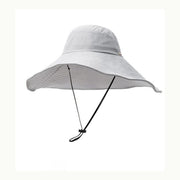 Blue gray foldable sun hat adjustable chin strap detail