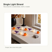 Pumpkin, Bat & Ghost String Lights Single Light Strand